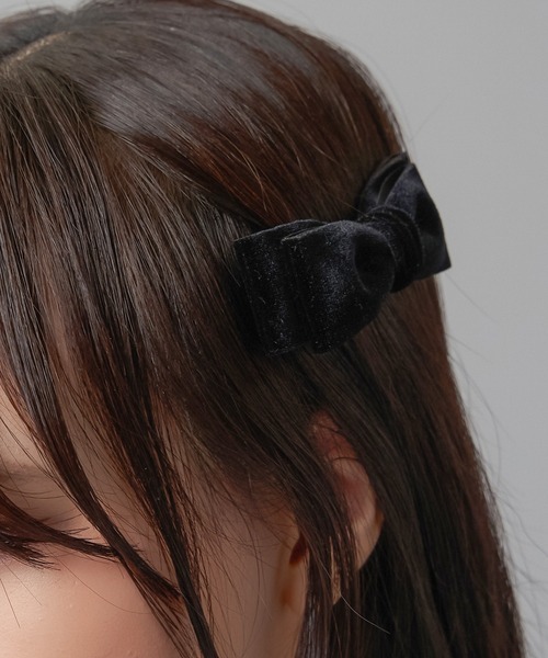 リボンクリップ SPINNS ヘアクリップ 「2個セット」リボンデザイン ベロアヘア