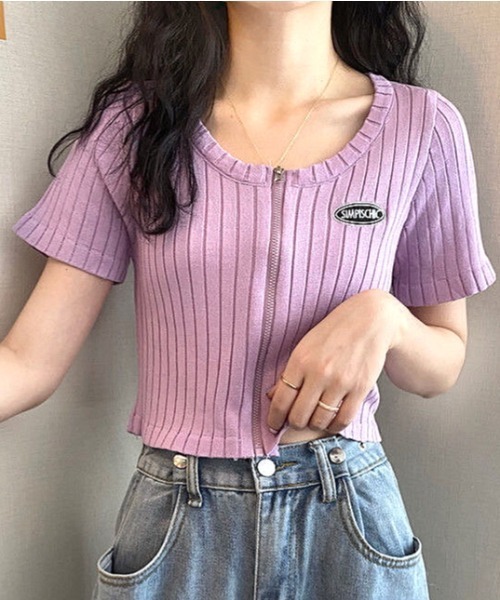 SHEENA（シーナ） tシャツ フロントZIPショート丈ニットトップス