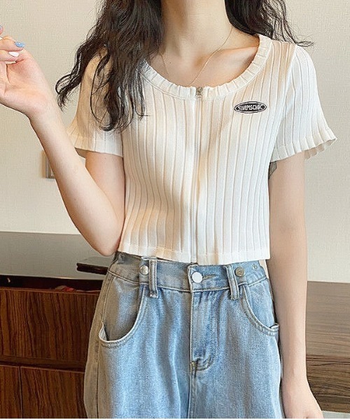 SHEENA（シーナ） tシャツ フロントZIPショート丈ニットトップス