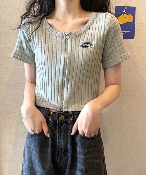 SHEENA（シーナ） tシャツ フロントZIPショート丈ニットトップス