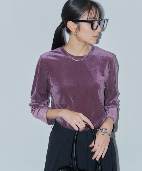 tシャツ UネックベロアロンT レディース