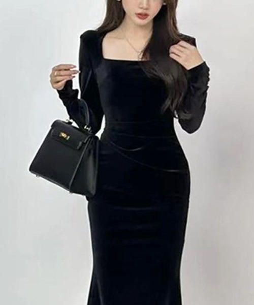 Ritomo De Ricco ドレス スクエアネックベルベットマーメイドドレス