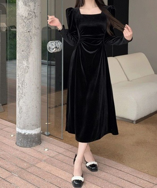 Ritomo De Ricco ドレス スクエアネックベルベットマーメイドドレス