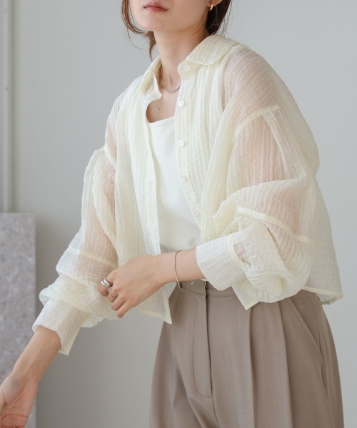 BAB ブラウス シャツ タックスリーブコンパクトシアーシャツ
