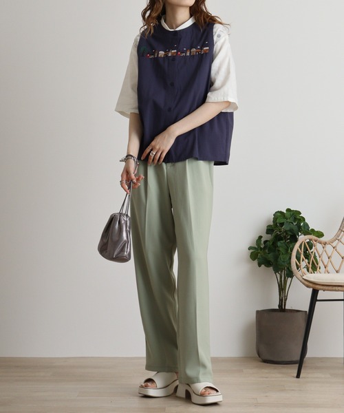 ベスト ジレ EMAGO 花の刺繍ジャガードベスト レディース Emago ベスト ジレ EMAGO 花ジャガードベスト レディース