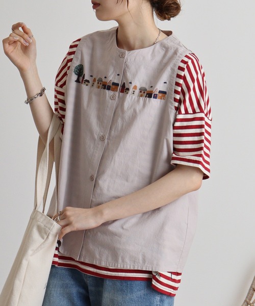 ベスト ジレ EMAGO コーヒーショップ刺繍ベスト レディース COO+i ベスト ジレ チャイナ風デザインベスト レディース