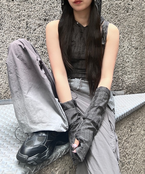 TRECLUB 24aw ダブルジップダメージニットフーディー TRECLUB 24aw ダブルジップダメージニットフーディー