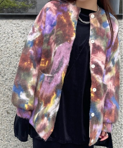 Ameri（アメリ） カーディガン UND TEXTURE ART FLOWER KNIT CARDIGAN