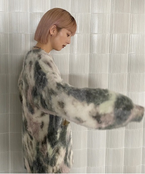 Ameri（アメリ） カーディガン UND TEXTURE ART FLOWER KNIT CARDIGAN