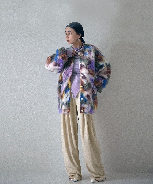 Ameri（アメリ） カーディガン UND TEXTURE ART FLOWER KNIT CARDIGAN 