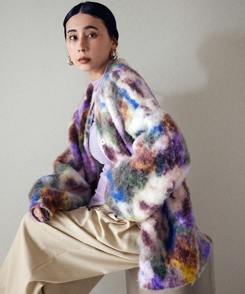 Ameri（アメリ） カーディガン UND TEXTURE ART FLOWER KNIT CARDIGAN