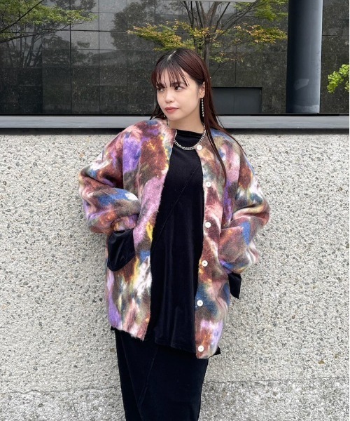 Ameri（アメリ） カーディガン UND TEXTURE ART FLOWER KNIT CARDIGAN