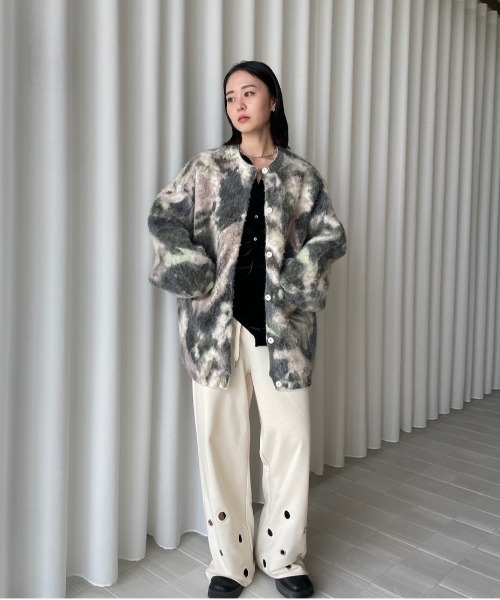 Ameri（アメリ） カーディガン UND TEXTURE ART FLOWER KNIT CARDIGAN