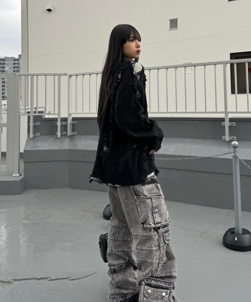 DIESEL ディーゼル クラッシュ加工 クルーネック ハイゲージ ニット セーター レディース グレー A15189 KsG ニット セーター ダメージクラッシュルーズグレーニット