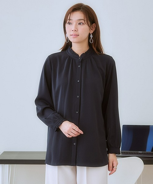 7days Life Styling ブラウス シャツ ストレッチパウダーサテン2WAY