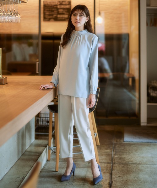 7days Life Styling ブラウス シャツ ストレッチパウダーサテン2WAY