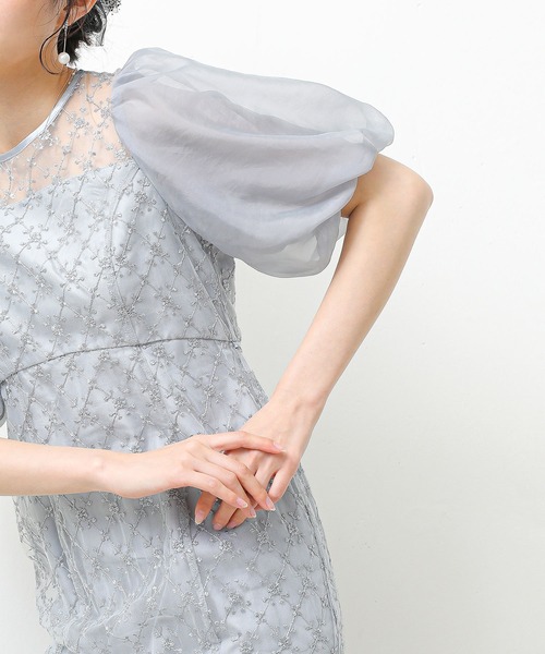 kana カナ バックリボンギャザースリーブワンピース M 結婚式 二次会 Kana ドレス ダイヤレース マーメイド パフスリーブ バック