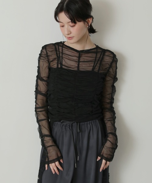 【美品】LIten シアースカルプチャートップス 黒 SLY | SHEER SQUEEZE CAMI トップス (キャミソール ) |SHEL'TTER WEBSTORE