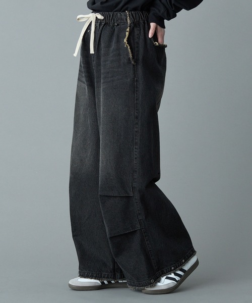 ワイドパンツ ジーンズ 「RUUBON」parachute fringe denim pants / パラシュートフリンジデニムパンツ メンズ レディース | RUUBON | 18