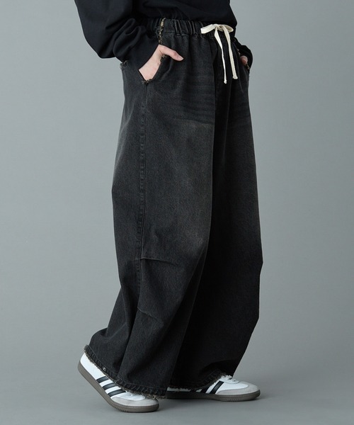 RUUBON ワイドパンツ ジーンズ 「RUUBON」parachute fringe denim