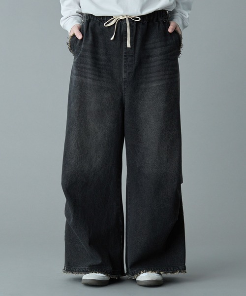 ワイドパンツ ジーンズ 「RUUBON」parachute fringe denim pants / パラシュートフリンジデニムパンツ メンズ レディース | RUUBON | 20