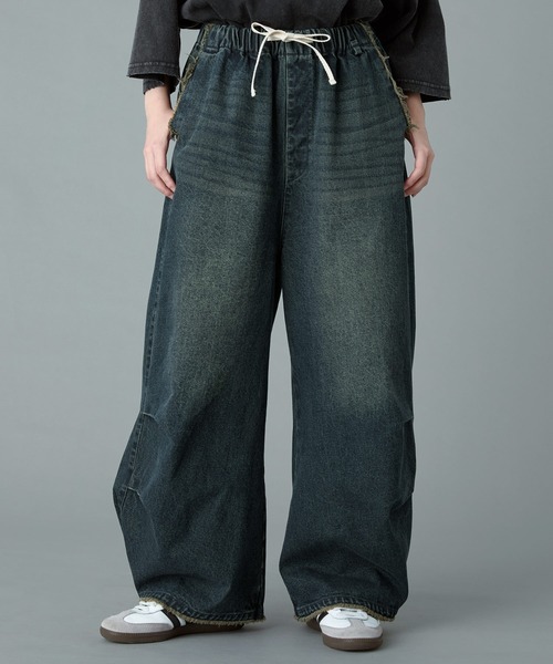 ワイドパンツ ジーンズ 「RUUBON」parachute fringe denim pants / パラシュートフリンジデニムパンツ メンズ レディース | RUUBON | 04