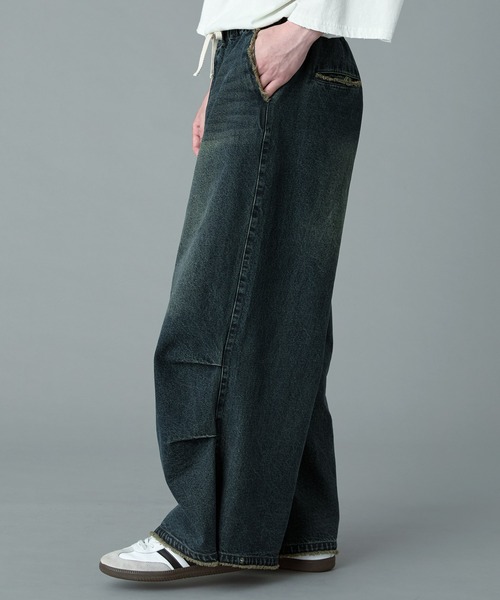 ワイドパンツ ジーンズ 「RUUBON」parachute fringe denim pants / パラシュートフリンジデニムパンツ メンズ レディース | RUUBON | 06