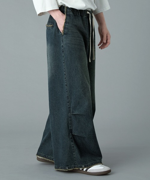 ワイドパンツ ジーンズ 「RUUBON」parachute fringe denim pants / パラシュートフリンジデニムパンツ メンズ レディース | RUUBON | 07