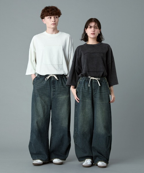 デニム・ジーパン No.0322 black denim parachute string PT RUUBON ジーンズ 「RUUBON」parachute fringe denim pants
