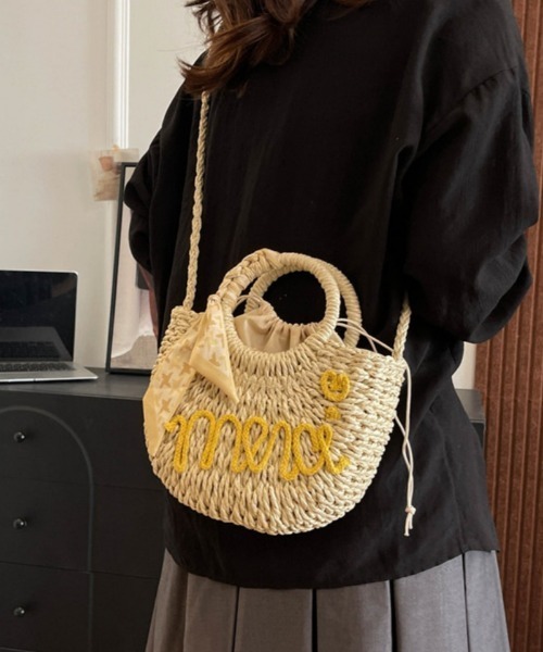 かごバッグ カゴバッグ 2way ストロー ロゴショルダーバッグ