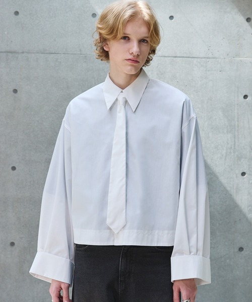 メンズ ネクタイ付きシャツ ゆったり ドロップショルダー M00019 長袖シャツ メンズ レディース カジュアルシャツ ネクタイ付き