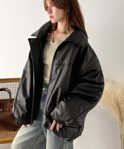 ヴィンテージ レザー スタジャン ブルゾン ジャケット ボアロゴ 中綿 防寒古着 ヴィンテージ レザー スタジャン ブルゾン ジャケット ボアロゴ 中綿