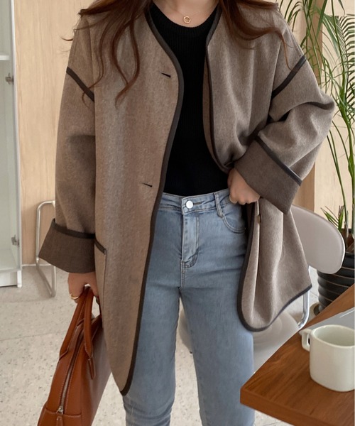 「ABITOKYO」 ノーカラージャケット FREE ブラウン レディース_画像3