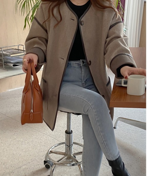 「ABITOKYO」 ノーカラージャケット FREE ブラウン レディース_画像9