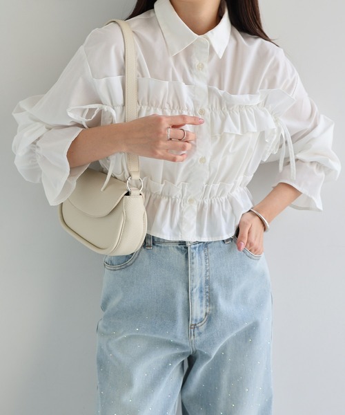 Freesia ブラウス シャツ ショート丈フリルシャツブラウス「無地