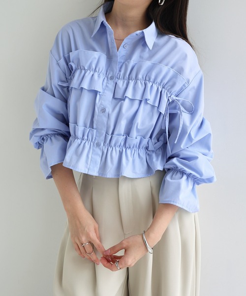Freesia ブラウス シャツ ショート丈フリルシャツブラウス「無地