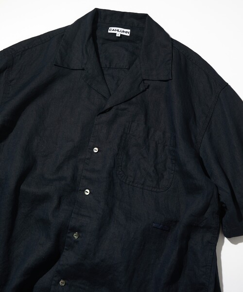 【CAHLUMN】Linen Open Collar Shirt 黒 CAHLUMN/カウラム Linen Open Collar Shirt/リネン オープン