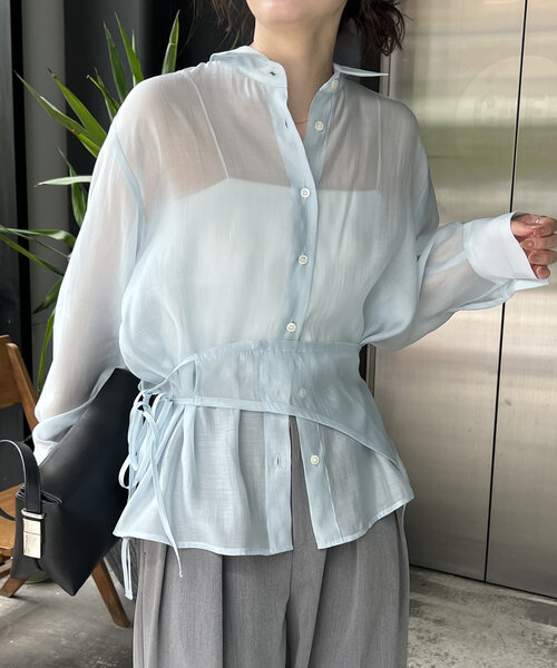 CAPRICIEUX LE'MAGE ビスチェ付BIG襟シャツ ブルー CAPRICIEUX LE'MAGE ブラウス シャツ 「セットアイテム