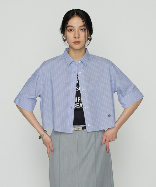 トリココムデギャルソン 半袖 シャツ ブラウス ストライプM 夏 COMME CA（コムサ） ブラウス シャツ 夏 半袖 コットンキュプラ