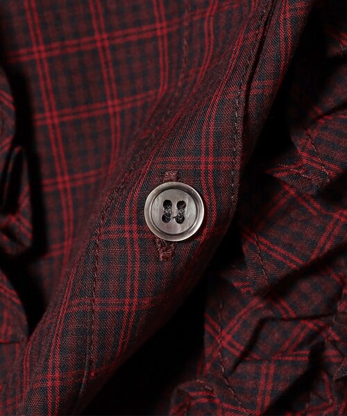 Ray BEAMS チェック フリル ブレード シャツ