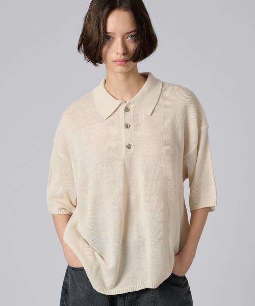 「ONCILY」 半袖ニット LARGE アイボリー メンズ