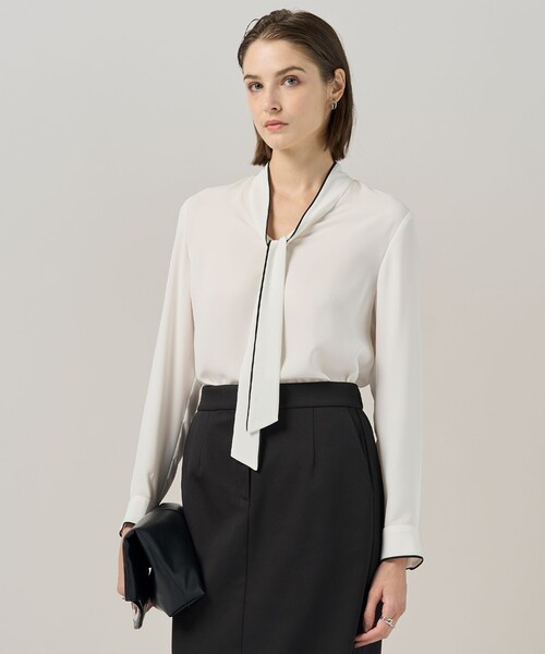 ICB（アイシービー） ブラウス シャツ BackSatinAmunzen 配色ボウタイ