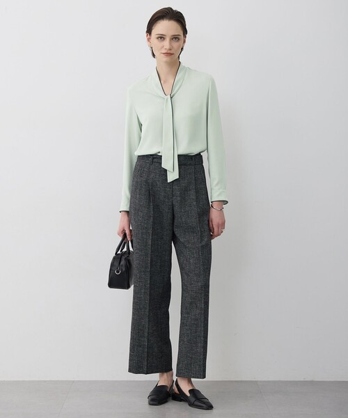 ICB（アイシービー） ブラウス シャツ BackSatinAmunzen 配色ボウタイ