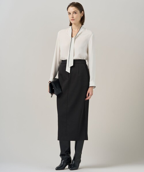 ICB（アイシービー） ブラウス シャツ BackSatinAmunzen 配色ボウタイ