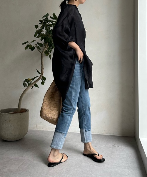 「DouDou」 加工デニムパンツ MEDIUM ブルー系その他 レディース
