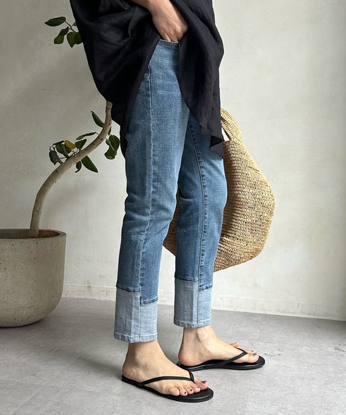 「DouDou」 加工デニムパンツ MEDIUM ブルー系その他 レディース