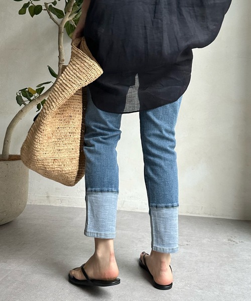 「DouDou」 加工デニムパンツ MEDIUM ブルー系その他 レディース