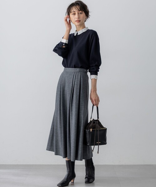 ニット セーター 「洗える」エンブロイダリー フラワーレースコンビ