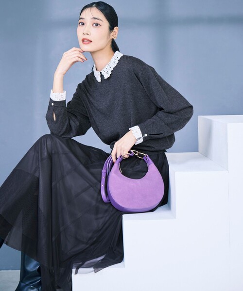 ニット セーター 「洗える」エンブロイダリー フラワーレースコンビ