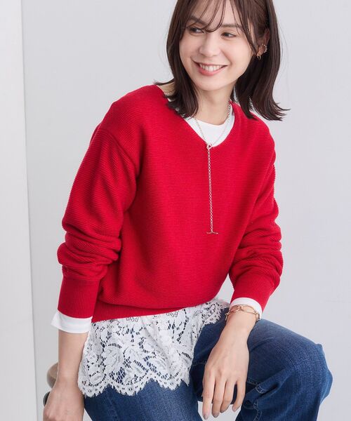 INDIVI（インディヴィ） ニット セーター 「ウール混ラメ素材」Vネック